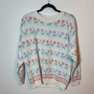 Vintage Alicia Pastel Floral Crew Neck Sweater Size XL